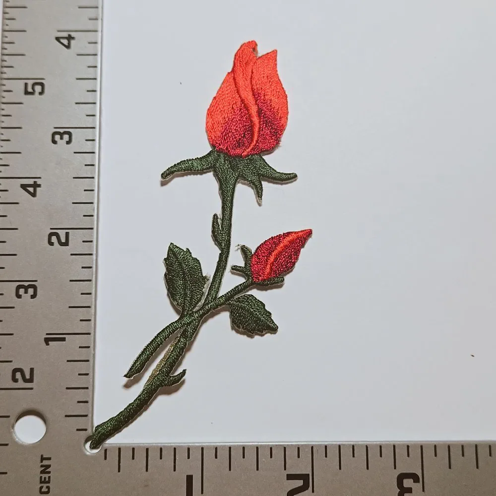 Iron On Patch-Crafts Material DIY Accessory-red rose‎ bud-flower
